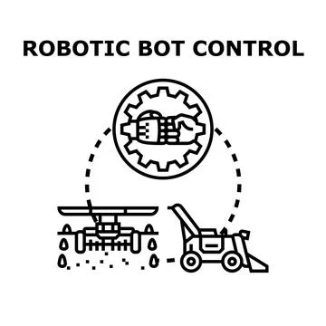 Robotic bot controlling smart farm irrigation and machinery Illustrazione stock