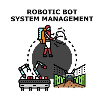 Robotic bot system management controlling future technology Stock Illustration