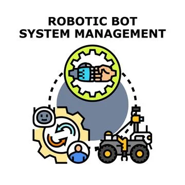 Robotic bot system management developing future technology 스톡 일러스트