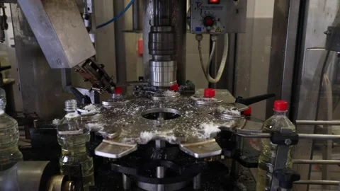 Robotic Bottle Cap Application at an Advanced Vinegar Factory - Close-Up Vidéo 251728751