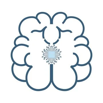 Robotic brain on top view icon, symbol with circuits system of processing a.. Stock Illustration