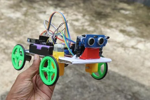 Robotic car built at home using programmable controller that follows human Stock-Fotos