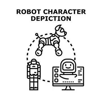 Robotic characters depicting artificial intelligence and future technology Stock Illustration