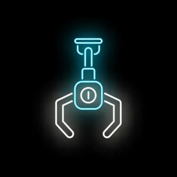 Robotic claw crane game neon icon on black Stock Illustration