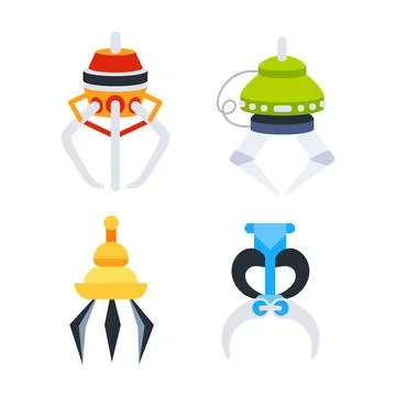 Robotic Claw set. Grabbing Mechanical claw toy. Grip robotic claw in factory Illustrazione stock
