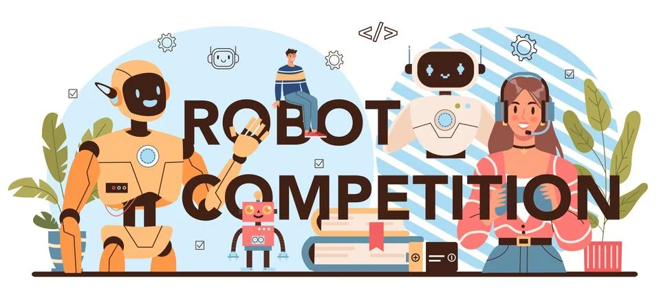 Robotic competition typographic header. Robotics school course 스톡 일러스트