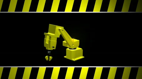 Robotic construction arm with caution Loopable HD Video stock 110410
