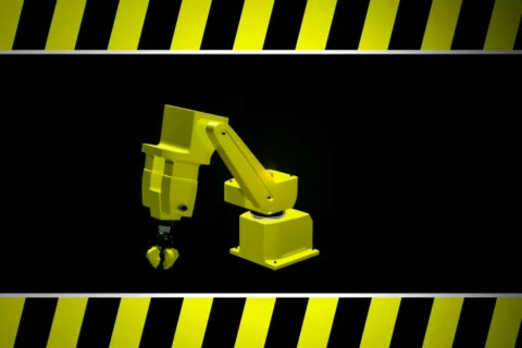 Robotic construction arm with caution NTSC Loopable Stockbeeldmateriaal 110413