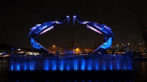 Robotic Crane Dance Show in Singapore. Sentosa Island Stock Footage