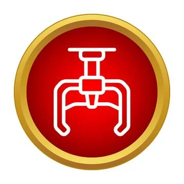 Robotic crane grabbing claw icon on red circle Stock Illustration