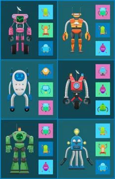 Robotic Creatures Collection Vector Illustration Stock Illustration