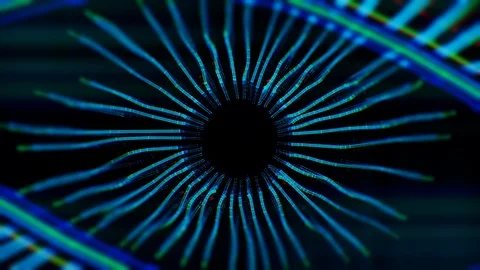 Robotic cyborg eye with machine retina dilating and focusing. AI concept Stock Footage 107344708
