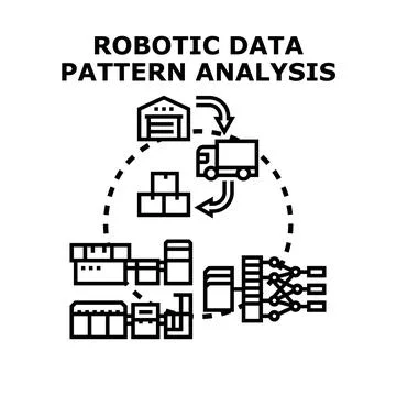 Robotic data pattern analysis identifying warehouse logistics automation Stock Illustration