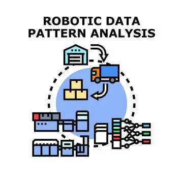 Robotic data pattern analysis identifying warehouse logistics automation Stock Illustration