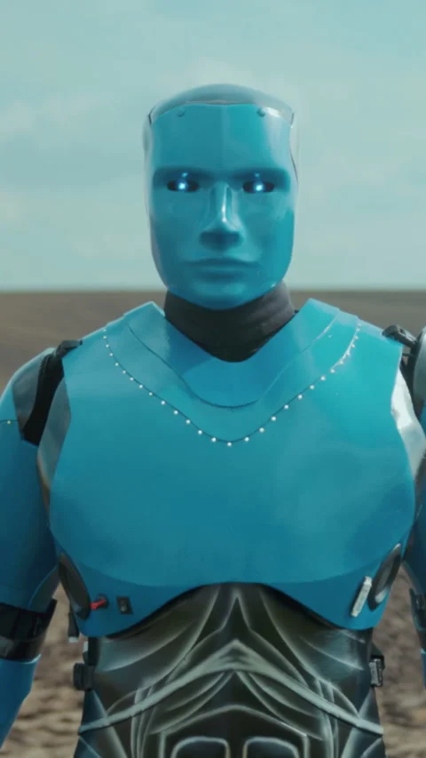 Robotic desert explorer, Android surveying empty sandy terrain, Machinelike Stock Footage 335795048
