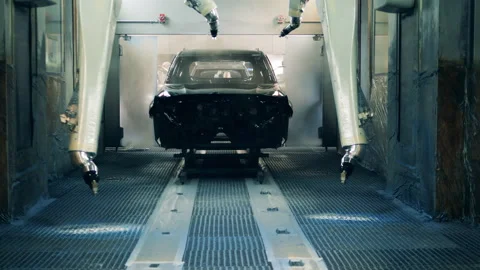Robotic devices are galvanizing an automobile carcass Vídeo Stock 142787116