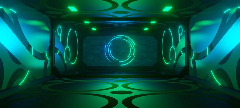 Robotic Digital Technology Structure Space Awesome Cosmic Neon Glowing with D Stock Illustration