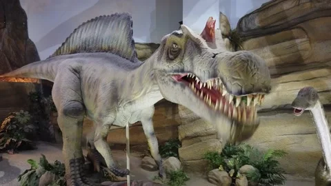 Robotic Dinosaur at museum in Drumheller Stock Footage 139948995