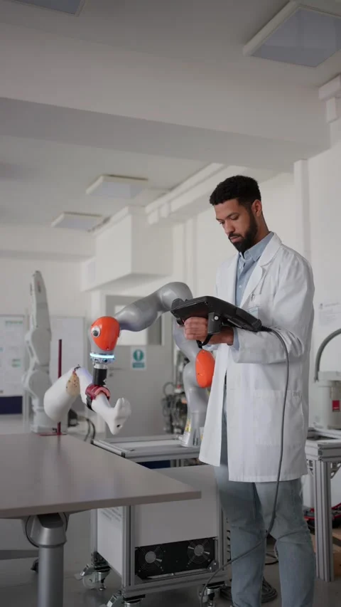 Robotic engineer working on robotic knee replacement surgery project. Concept of Stock Footage 277213047