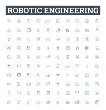 Robotic engineering vector line icons set. Robotics, Engineering, Automation Stock Illustration