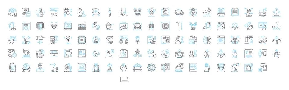 Robotic engineering vector line icons set. Robotics, Engineering, Automation Stock Illustration