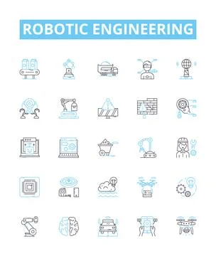 Robotic engineering vector line icons set. Robotics, Engineering, Automation Stock Illustration