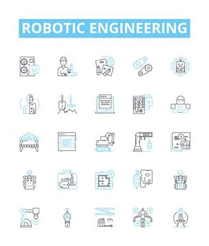 Robotic engineering vector line icons set. Robotics, Engineering, Automation Stock Illustration