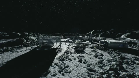 Robotic equipment extracts resources from lunar surface effortlessly Stock Footage 331526044