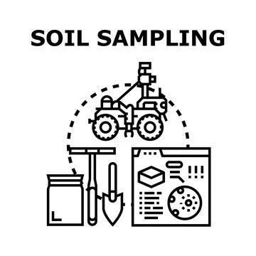 Robotic equipment performing soil sampling analysis for agriculture Stock Illustration