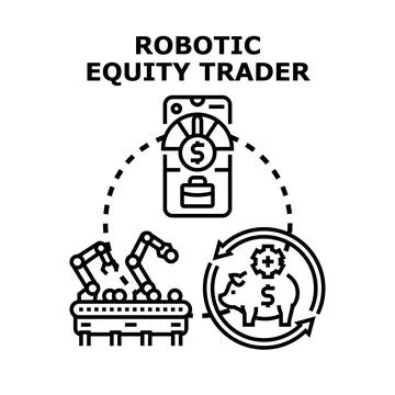 Robotic equity trader executing automated financial investment strategy 库存插图