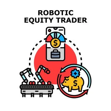 Robotic equity trader executing automated financial investment strategy Stock Illustration