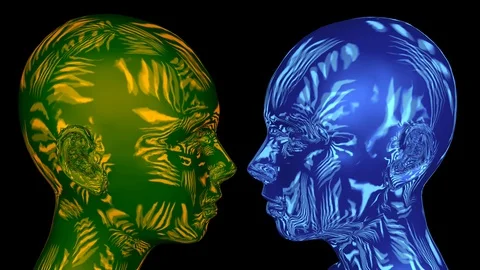 Robotic female face with transforming patterns. 3d animation Stock Footage 128378502