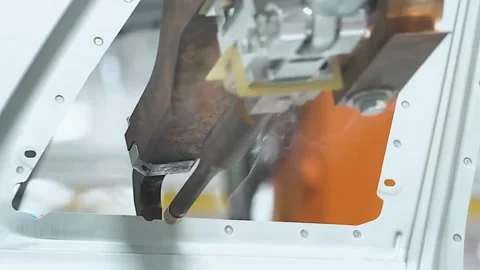 Robotic Fiber Laser Welding Process in Automotive Body Manufacturing Technology Stock-Footage 328016975