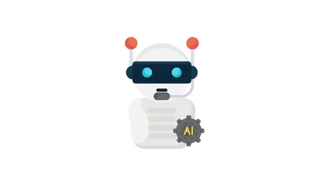 A robotic figure with an AI logo and gear, representing advancements in art.. Stock Footage 332199630
