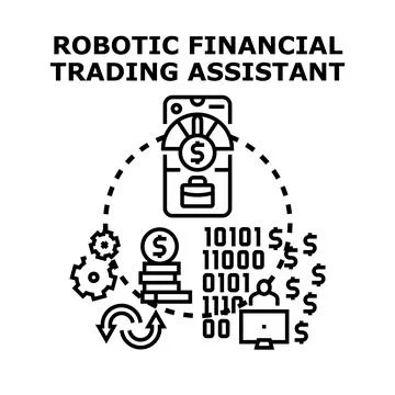 Robotic financial trading assistant optimizing digital investments Stock Illustration