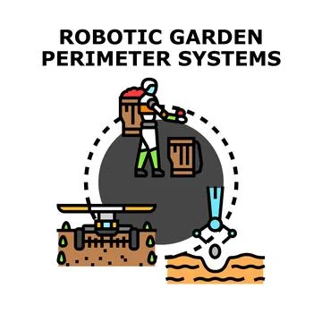 Robotic garden perimeter systems automating smart agriculture technology Stock Illustration
