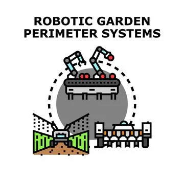 Robotic garden perimeter systems developing smart agriculture concept Stock Illustration