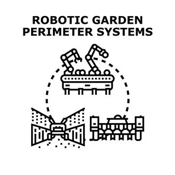 Robotic garden perimeter systems developing smart agriculture concept Stock Illustration