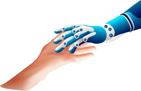Robotic hand and human hand connecting with Futuristic concept for artifici.. Stock Illustration