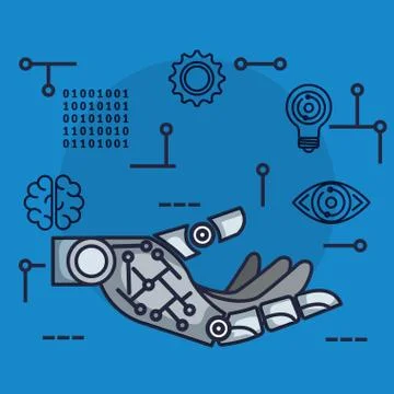 Robotic hand with artificial intelligence icons Illustrazione stock