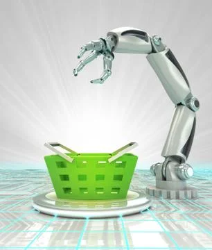 Robotic hand automatic shopping in trade business render illustration Ilustración de archivo