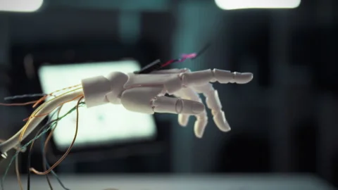 Robotic hand demonstrates intricate movements in technology lab Stock Footage 323931297