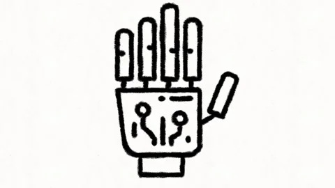 Robotic Hand with Digital Circuit Technology Hand Drawn Animation Stockbeeldmateriaal 341863510