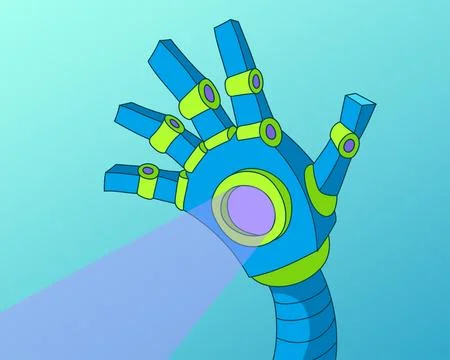 Robotic Hand Futuristic Technology 3D Style Blue Green AI Concept Illustration イラスト素材