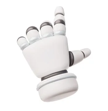 Robotic hand gesture finger pointing, vector 3D cartoon arm showing, presenting Illustrazione stock