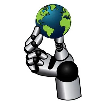 Robotic hand with globe Stock Illustration
