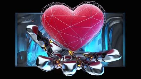 Robotic Hand Heart Breaking Through Screen 3D Naked-Eye Tech Background 库存影片 331898059