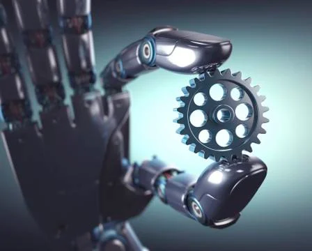 Robotic hand holding cog Stock Illustration