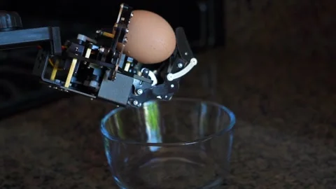 Robotic Hand Holding Egg Panning Stock Footage 247677434