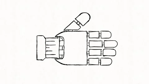 Robotic Hand Holding Pencil Artificial Intelligence Concept Stock Footage 342018389